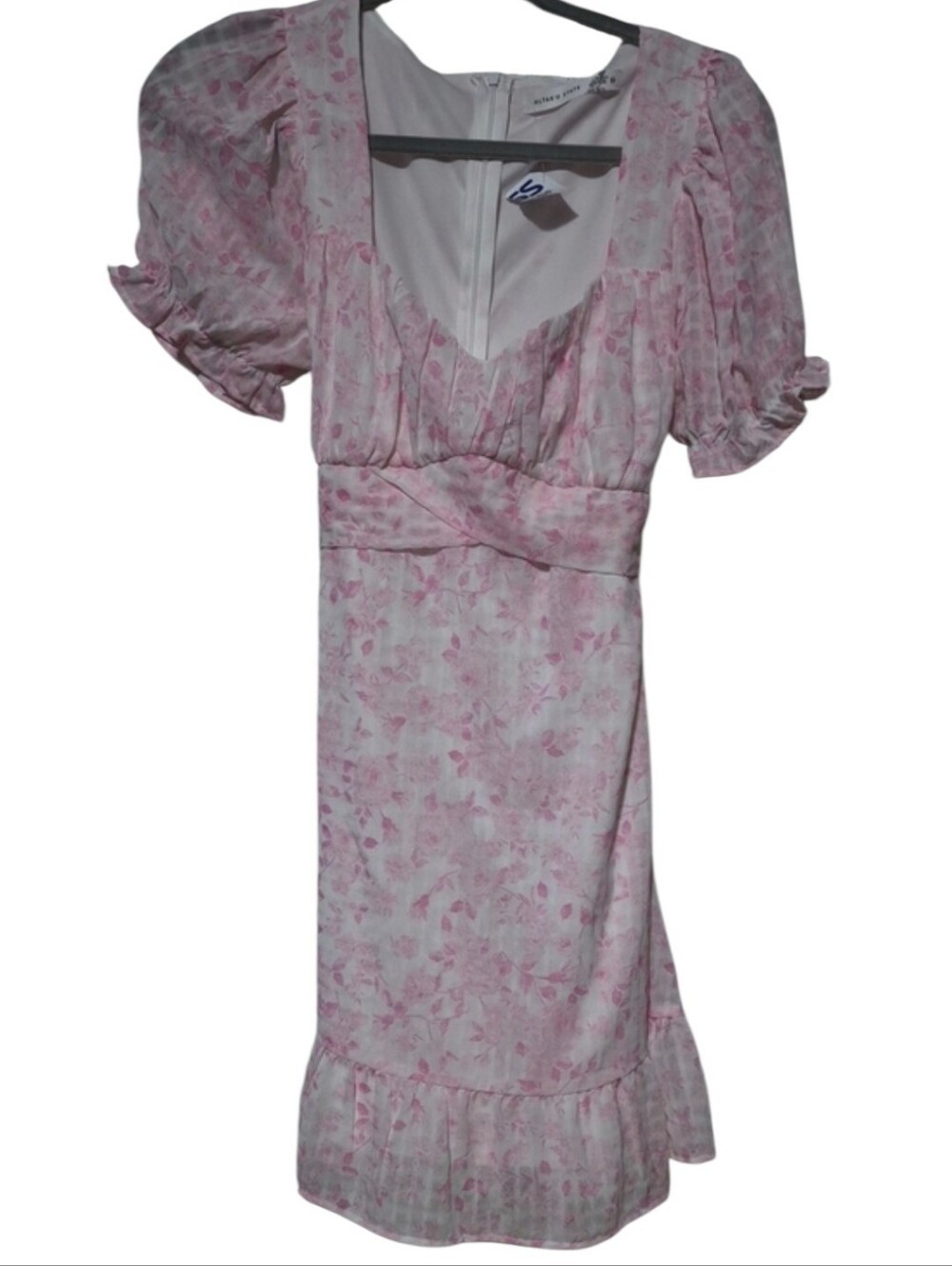 NWT Altar'd State Size Medium Pink White Floral Dress Puffy Sleeves Ruffles